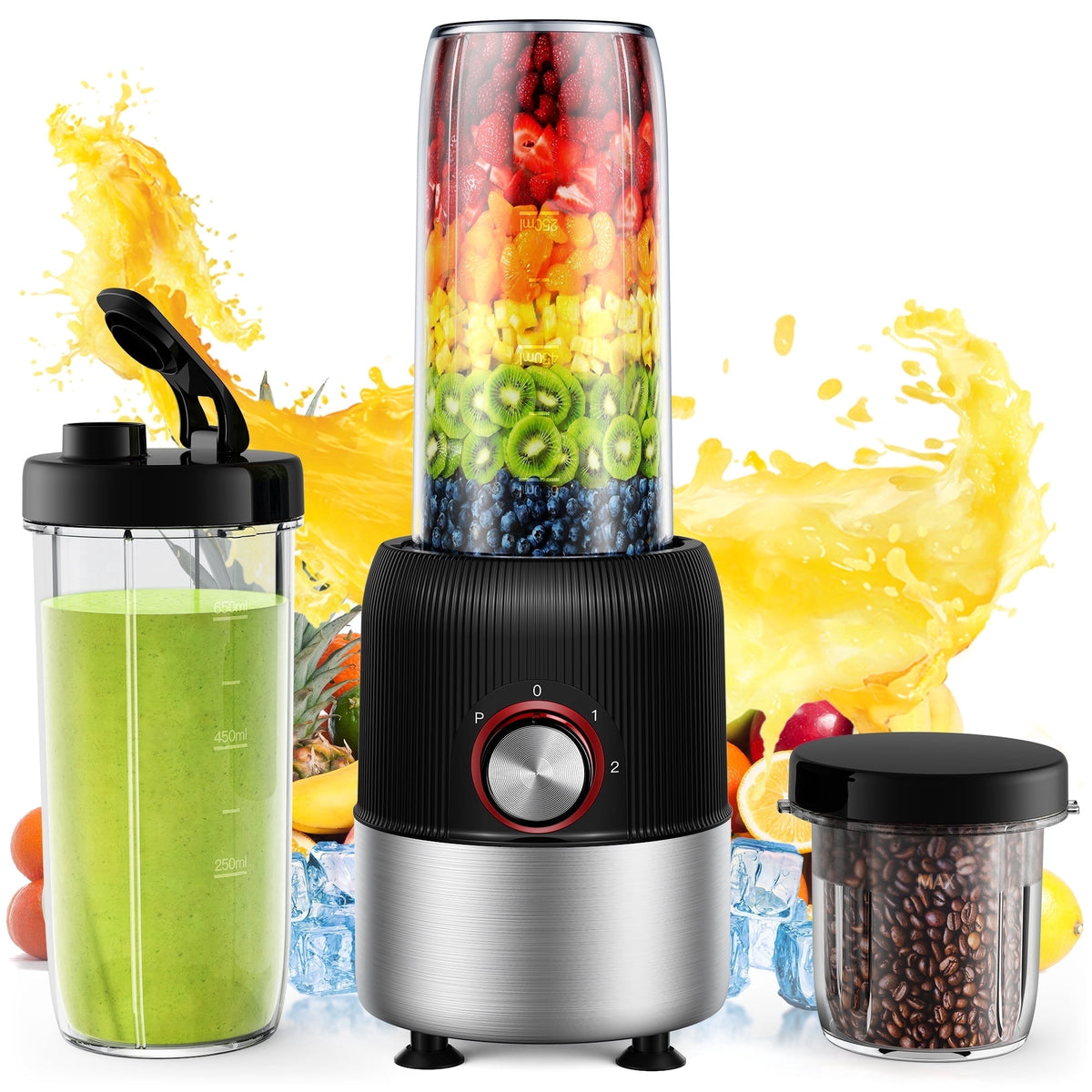 Suodoka 2-in-1 Multipurpose Blenders for Smoothies with 22oz No-BPA Portable Bottle, Coffee/Spices Jar Bottle for Grinder, New