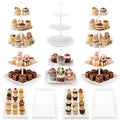 TINANA 10 PCS Plastic Cake and Cupcake Stand Set, 3 Two-Tier Stands, 3 Three-Tier Stands, 4 Trays for Birthday and Baby Shower Parties, White