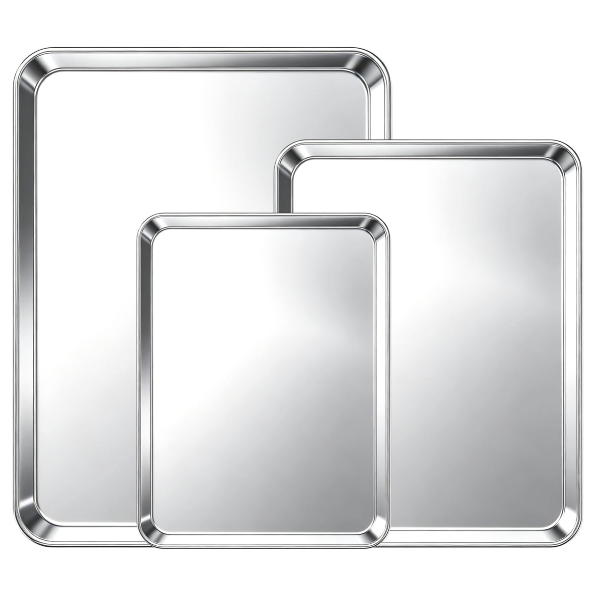 TINANA Stainless Steel Baking Sheet Pan Set, 3 Pack 16/13/10 Inch Cookie Sheets, Mirror Finish, Oven and Dishwasher Safe