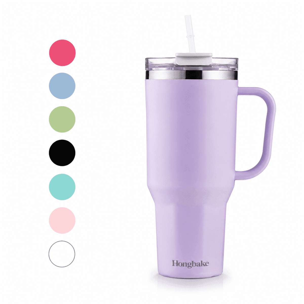 HONGBAKE 40 oz Tumbler with Handle and Straw Lid, Insulated Stainless Steel Tumbler, Travel Mug Fits Cup Holder, Dusty Lavender