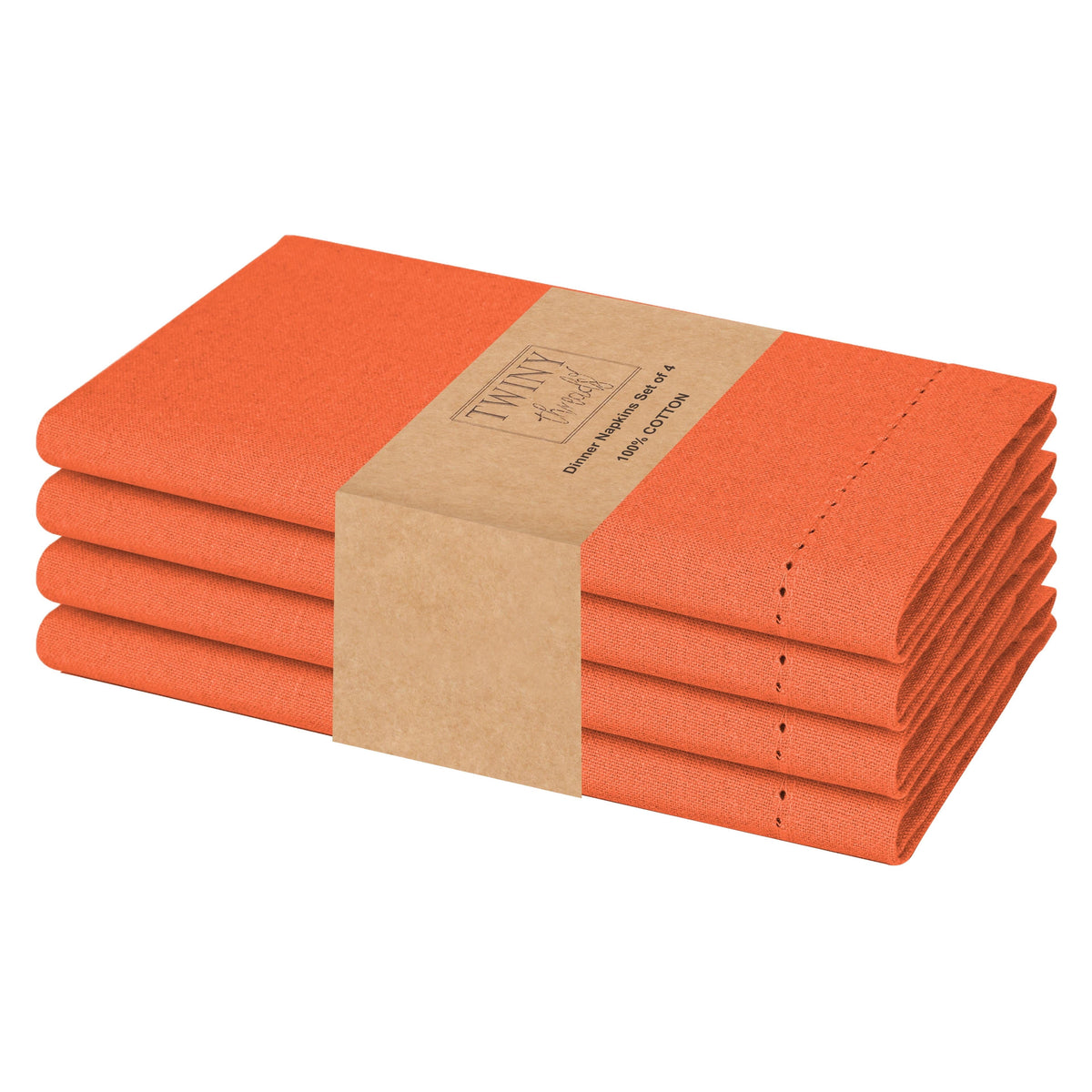 Twiny Threads Set of 4 Hemstitch Reusable Cloth Dinner Napkins - Orange