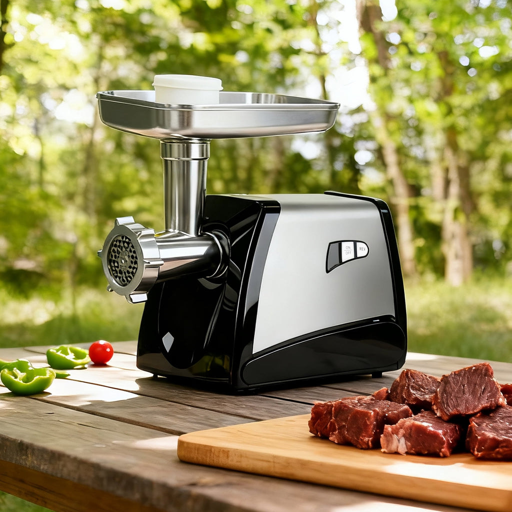 Valley Sportsman #8 Stainless Steel Meat Grinder, Powerful 575-Watt Motor Sausage Meat Grinder with Grinder Knife, Ideal for Regular Use, Sausage Making, Silver