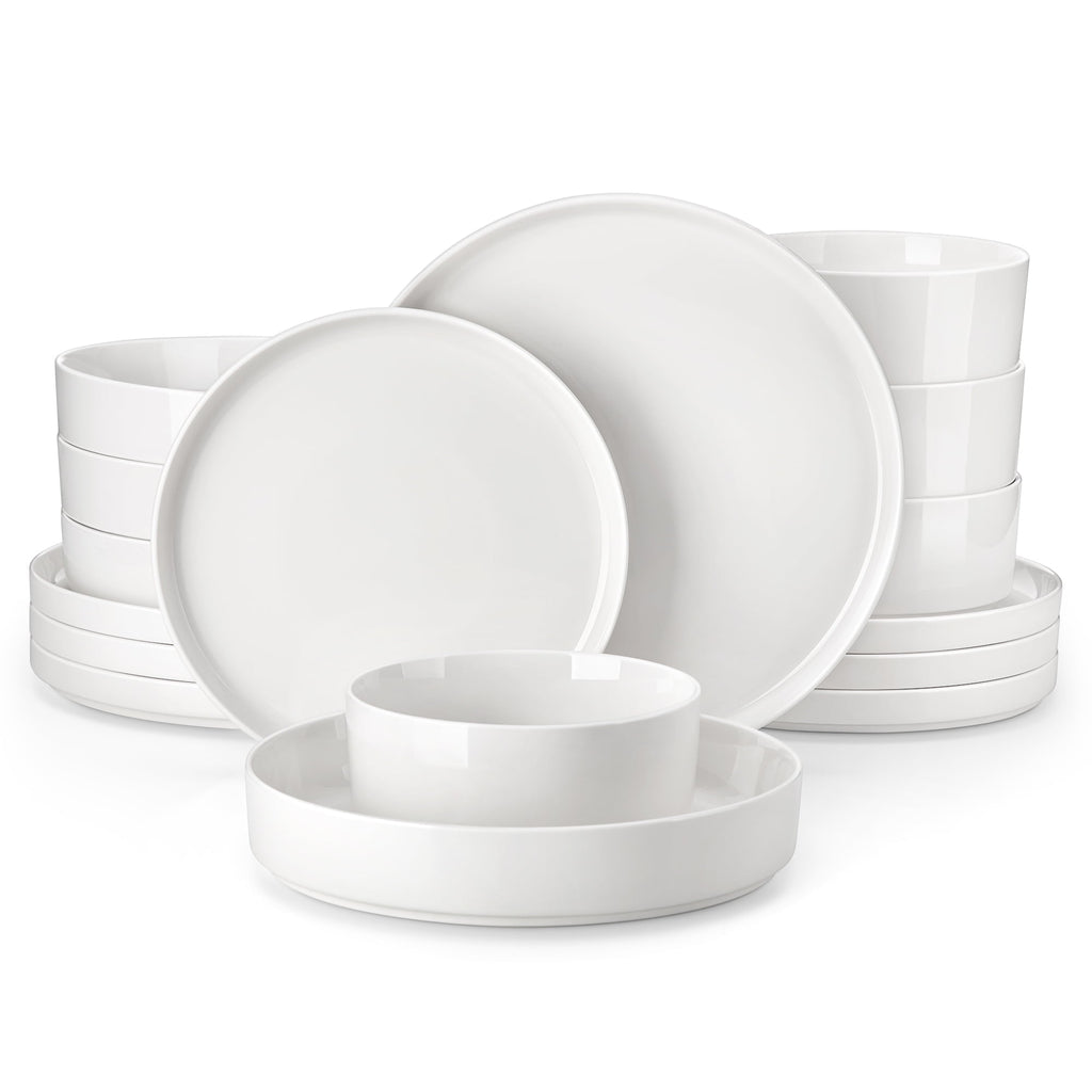 Vancasso 16 Pcs Dinnerware Sets, Plates and Bowls Set for 4, Ceramic Dinner Set, Scratch Resistant, White