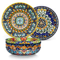 Malacasa Pasta Bowls, Ceramic Salad Bowls Set of 6, 42 oz Large Corlorful Serving Bowls for Kitchen, Dishwasher Microwave Safe Soup Bowls Set, Pasta Plates