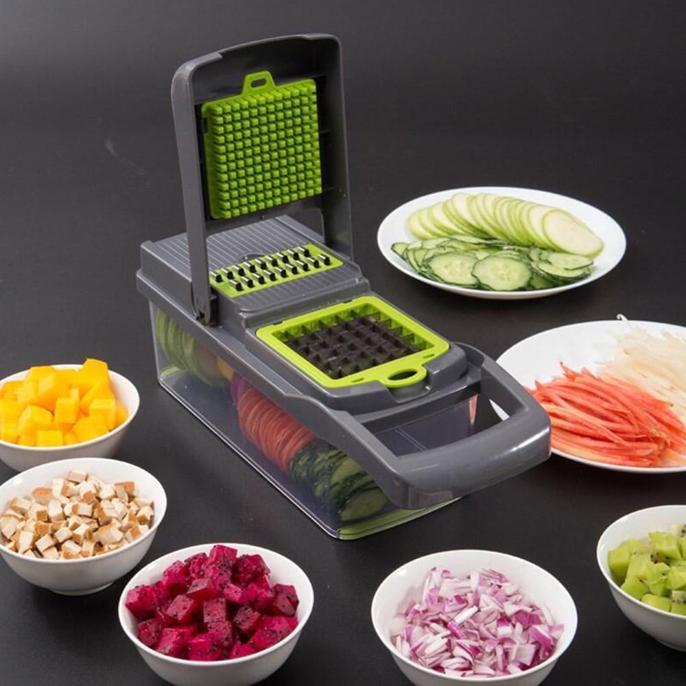 Cowin Vegetable Chopper, 14 in 1 Veggie Chopper, Multifunctional Food Cutter with Container 8 Blades