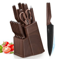 Vesteel Knife Block Set for Kitchen, 15-Piece High Carbon Stainless Steel Knives Set with Ergonomic Handle, Ultra-sharp & Rust Resistant, Walnut Brown