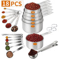 WEPSEN 18-Piece Stainless Steel Measuring Cups and Spoons Set,5 Stainless Steel Nesting Measuring Cups & 6 Spoons,1 Leveler & 5Mini Measuring Spoons,1Tbsp Coffee Scoop with Clip for Cooking & Baking