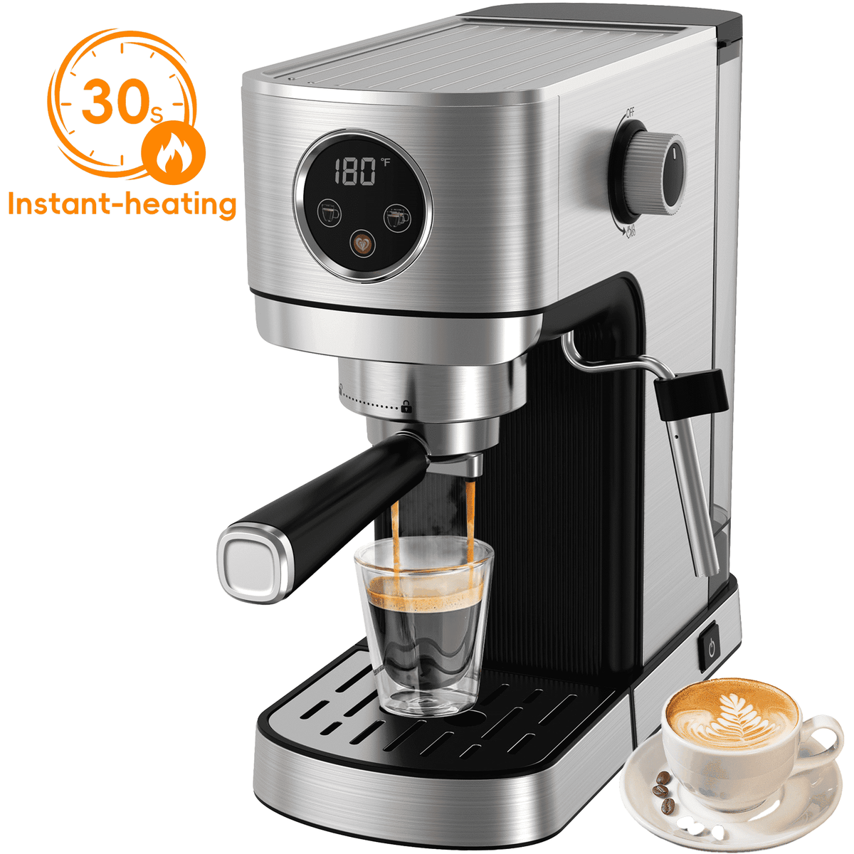 WHALL 20 Bar Touchscreen Espresso Machine & Coffee Maker – With Milk Frother Steam Wand, Stainless Steel Build & Removable Water Tank (New)