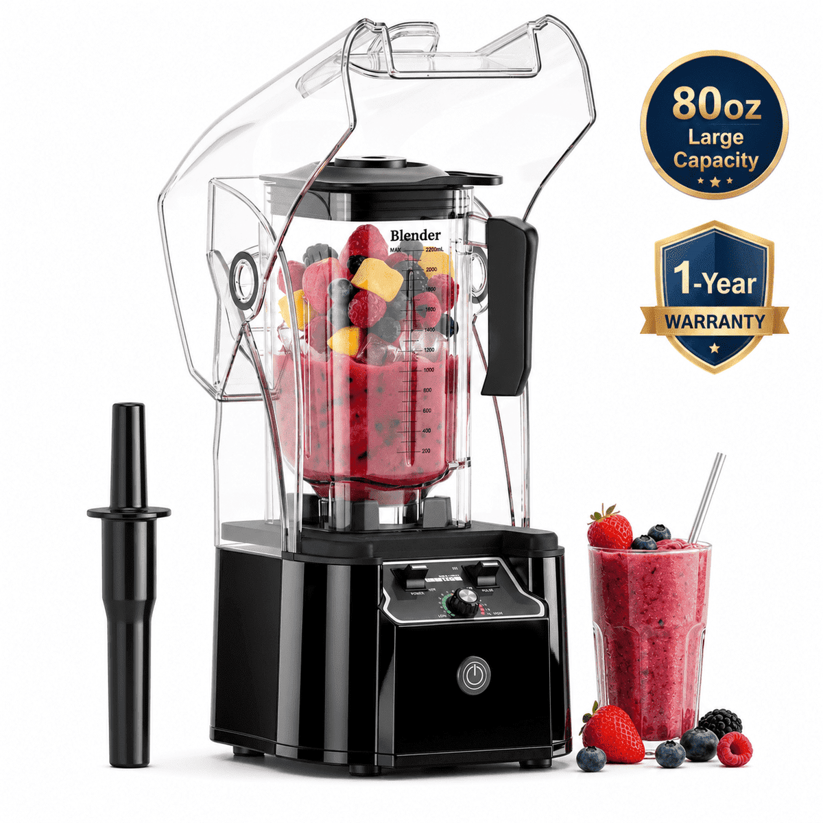 WantJoin Blender-Commercial Blender with Soundproof Shield, Enclosure 2200W ,Quiet Professional-Grade Power,Self-Cleaning,Gray