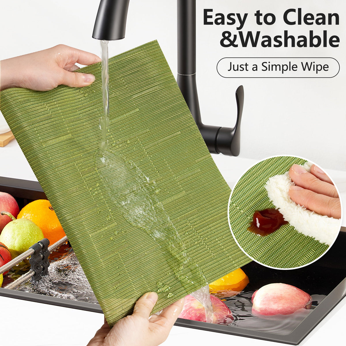 VCVCOO Navy Blue Placemats Set of 4 - Easy Clean Washable PVC Vinyl Placemats - Wipeable Heat Resistant Woven Table Mats for Dining Table - 12x18 inch
