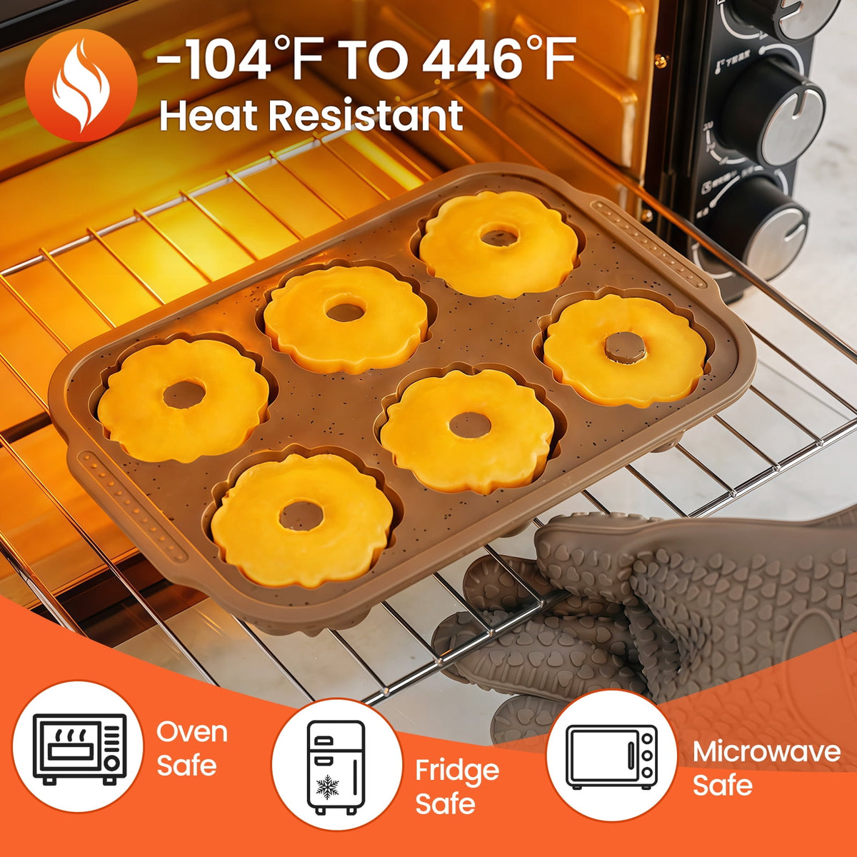 CAKETIME Silicone Mini Fluted Tube Cake Pans for Baking with Metal Reinforced Frame, 6-Cavity Mini Flan Molds-1Pcs
