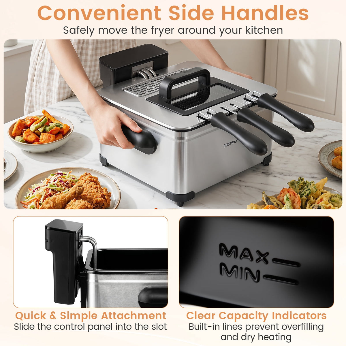 Costway Electric Deep Fryer 5.3 QT/21-Cup Stainless Steel 1700W with Triple Basket Silver