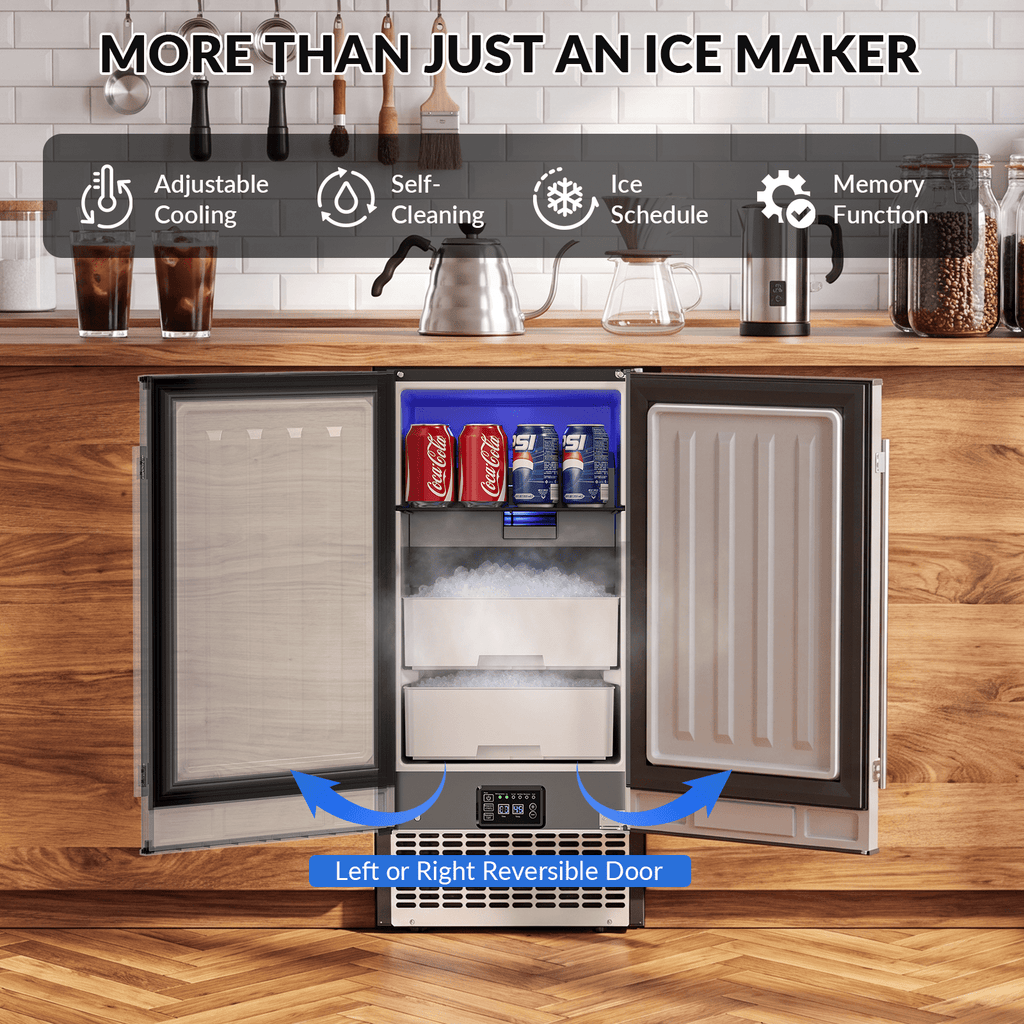 RIOXC Gourmet Top Hat Ice Maker 70 lbs, 15 Inch Built-in Undercounter Machine, Spray Tech for Home Bar & Commercial, ETL