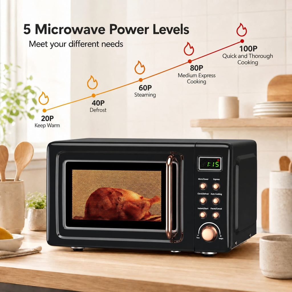 Costway 0.7 Cu.ft Retro Countertop Microwave Oven 700W LED Display Glass Turntable Rose Gold