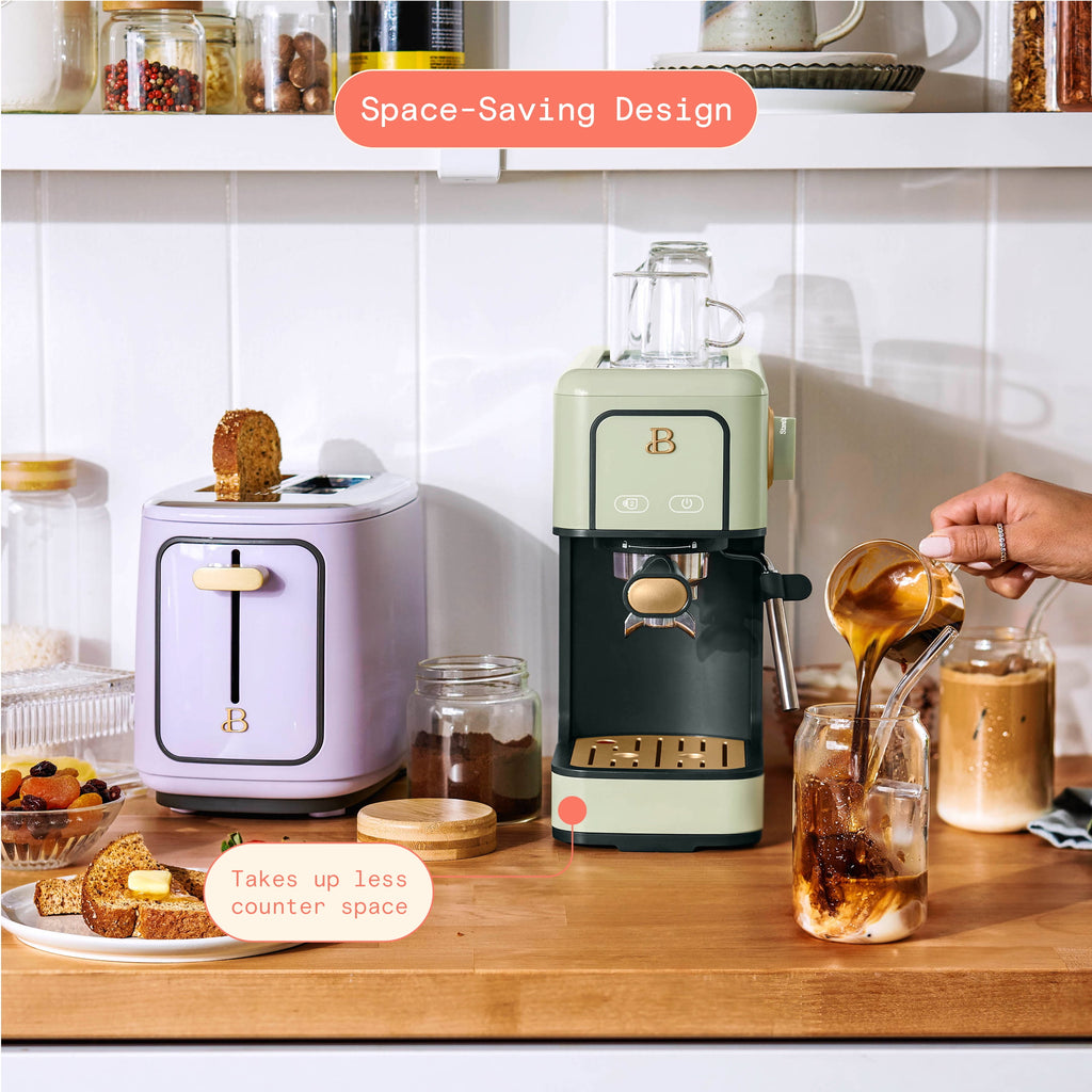 Beautiful by Drew Barrymore Slim Espresso Machine, 20-Bar Pressure, Black Sesame