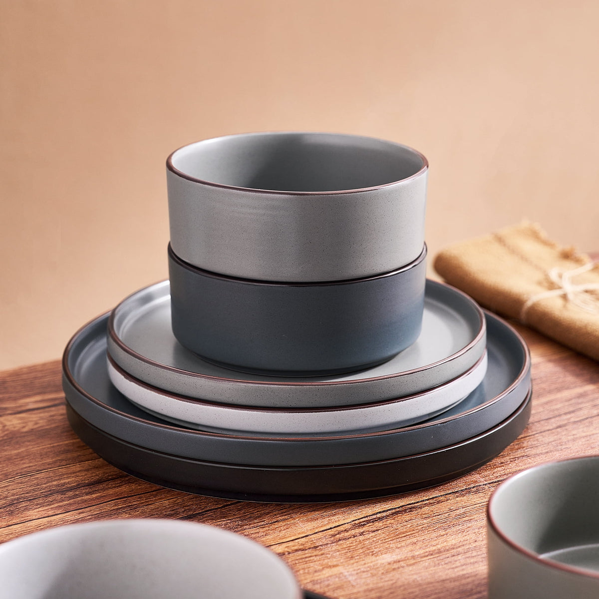 Famiware Nebula Stoneware Dinnerware Sets, 12-Piece Dish Set, Multi-color