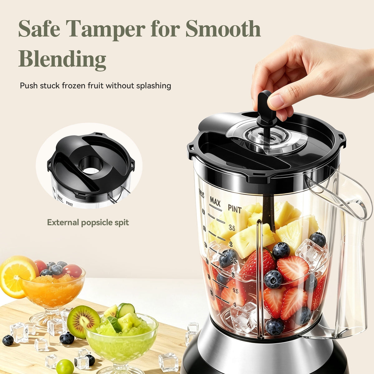 TINANA Countertop Blender with Grinder, 500W Smoothie Maker, 70 oz Pitcher, 2 Speeds & Pulse, Ice Crushing, Black