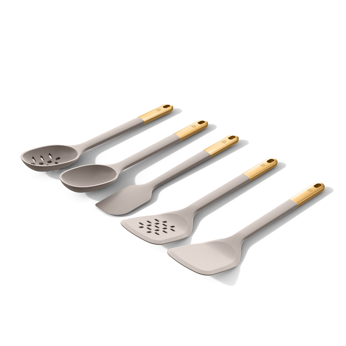 Beautiful 6-Piece Silicone Kitchen Tool Set with Ceramic Crock, Chocolate by Drew Barrymore