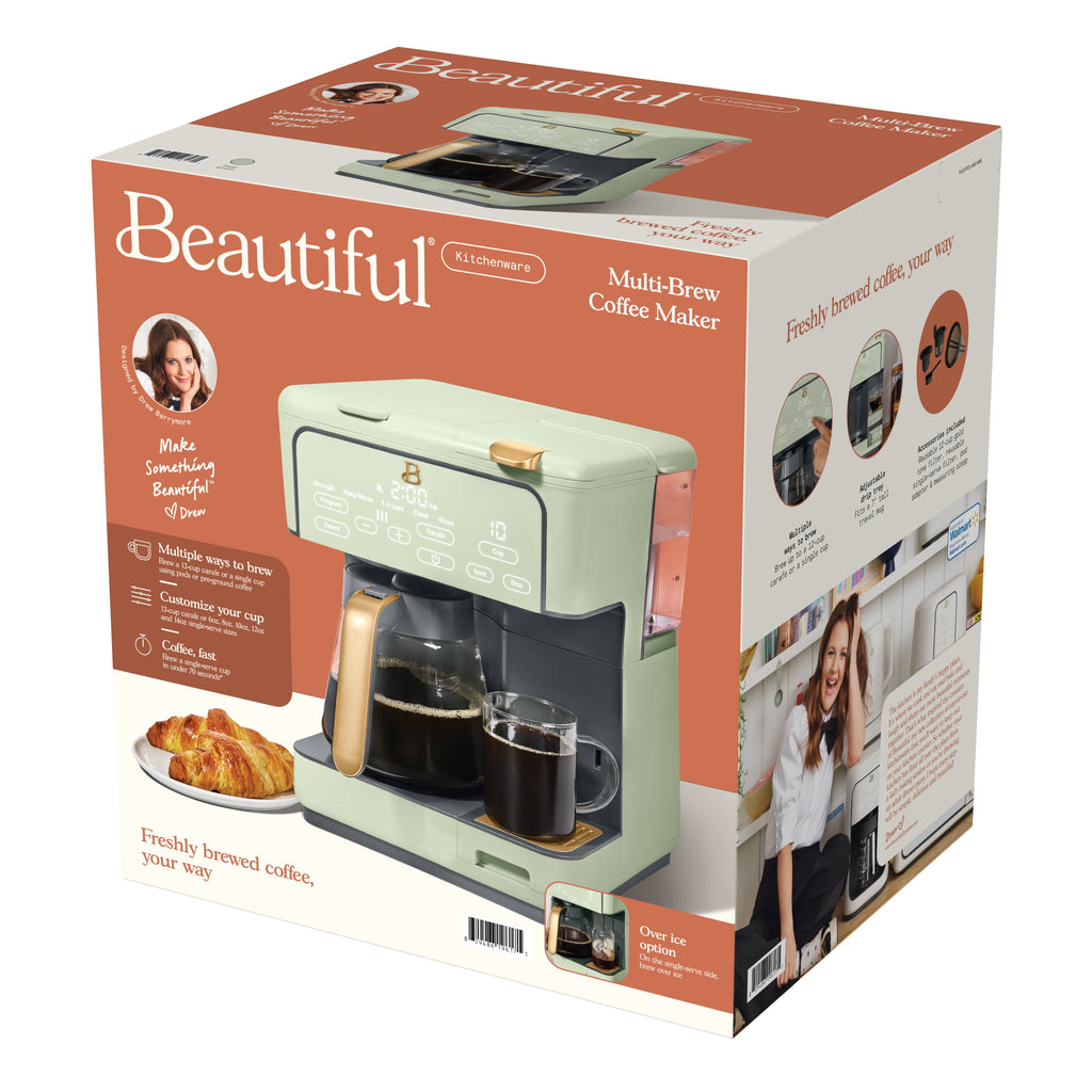 Beautiful by Drew Barrymore Multi-Brew 12-Cup Programmable Drip & Single-Serve Coffee Maker, White Icing