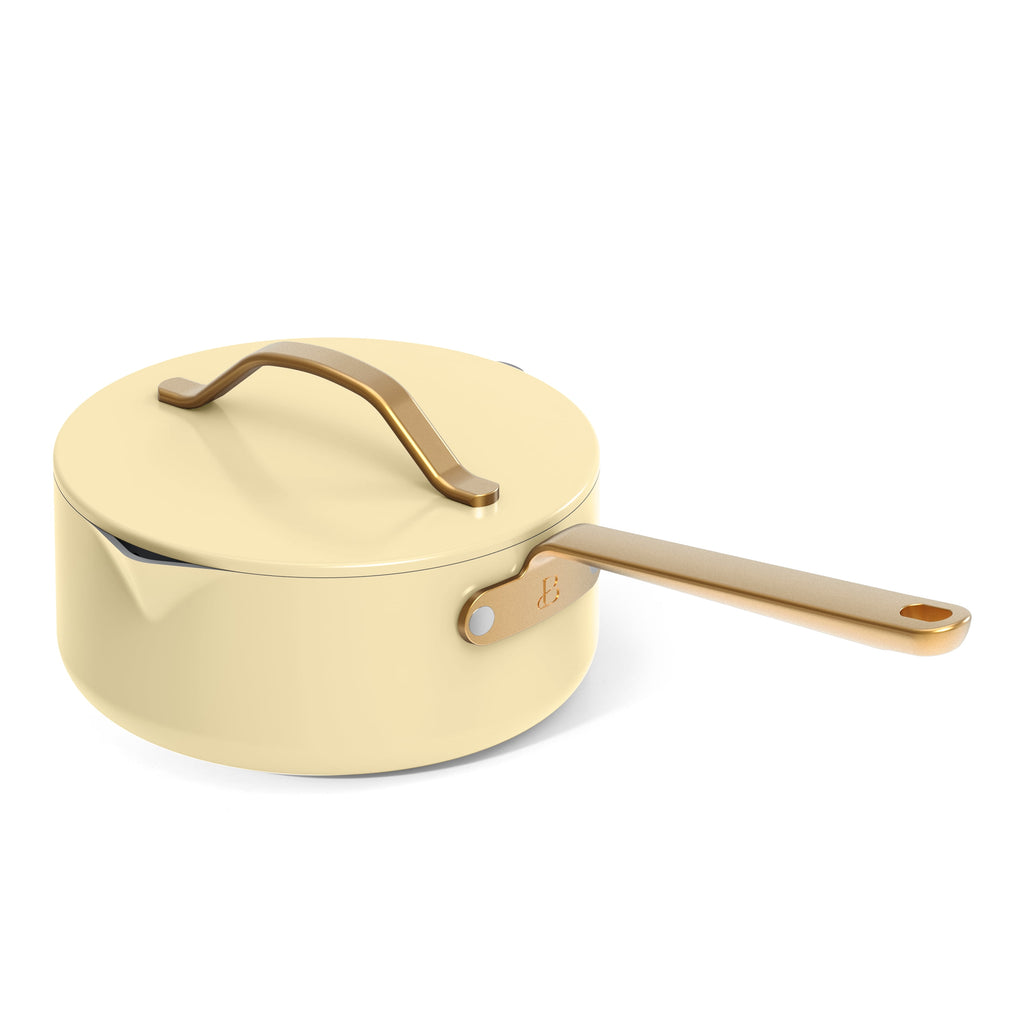 Beautiful 12-Piece Cookware Set, Pots and Pans with Strainer Lids and EverGood Ceramic Nonstick Coating, White Icing by Drew Barrymore
