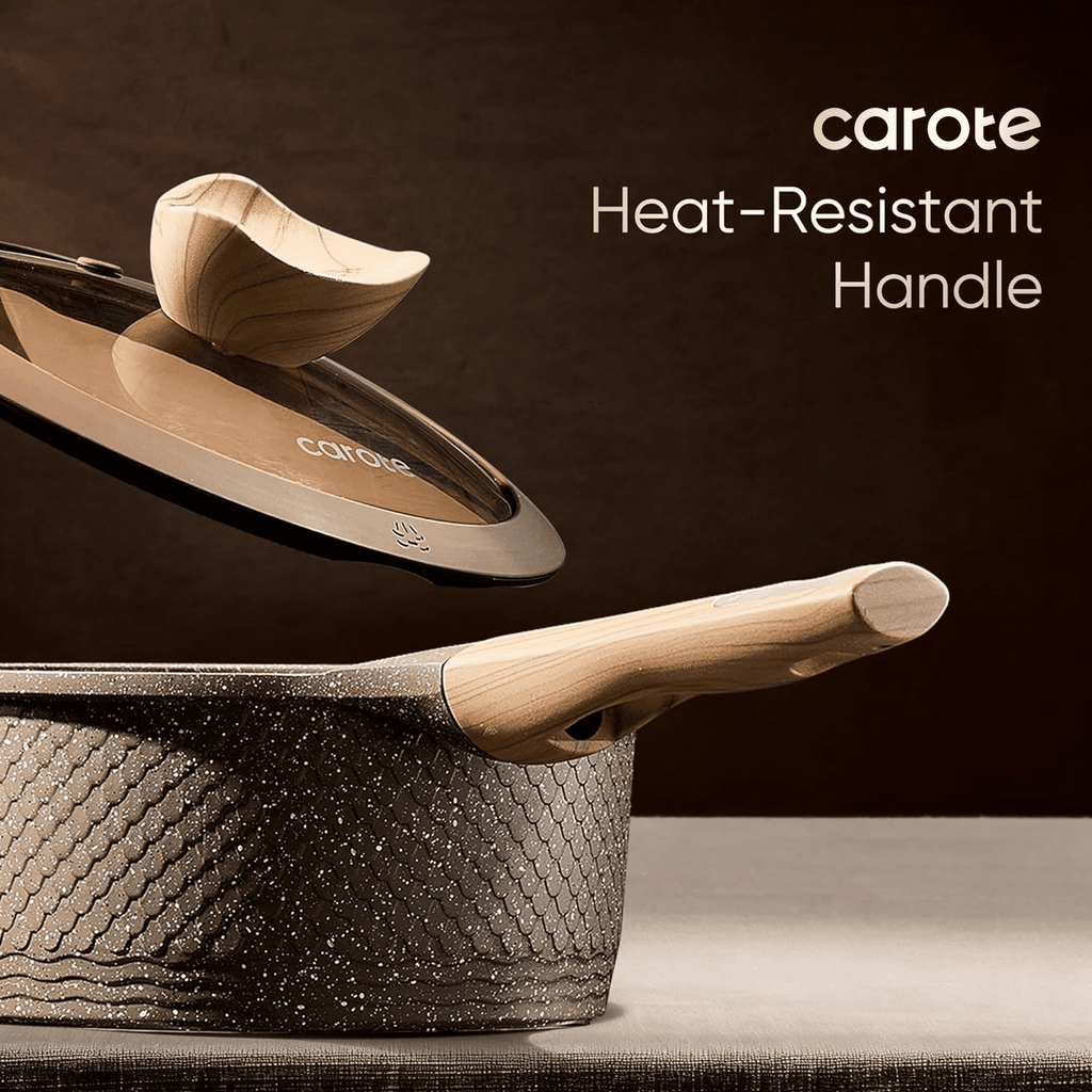 Carote 18-Piece Nonstick Pots and Pans, Granite Cookware Set with Kitchen Utensils, Brown