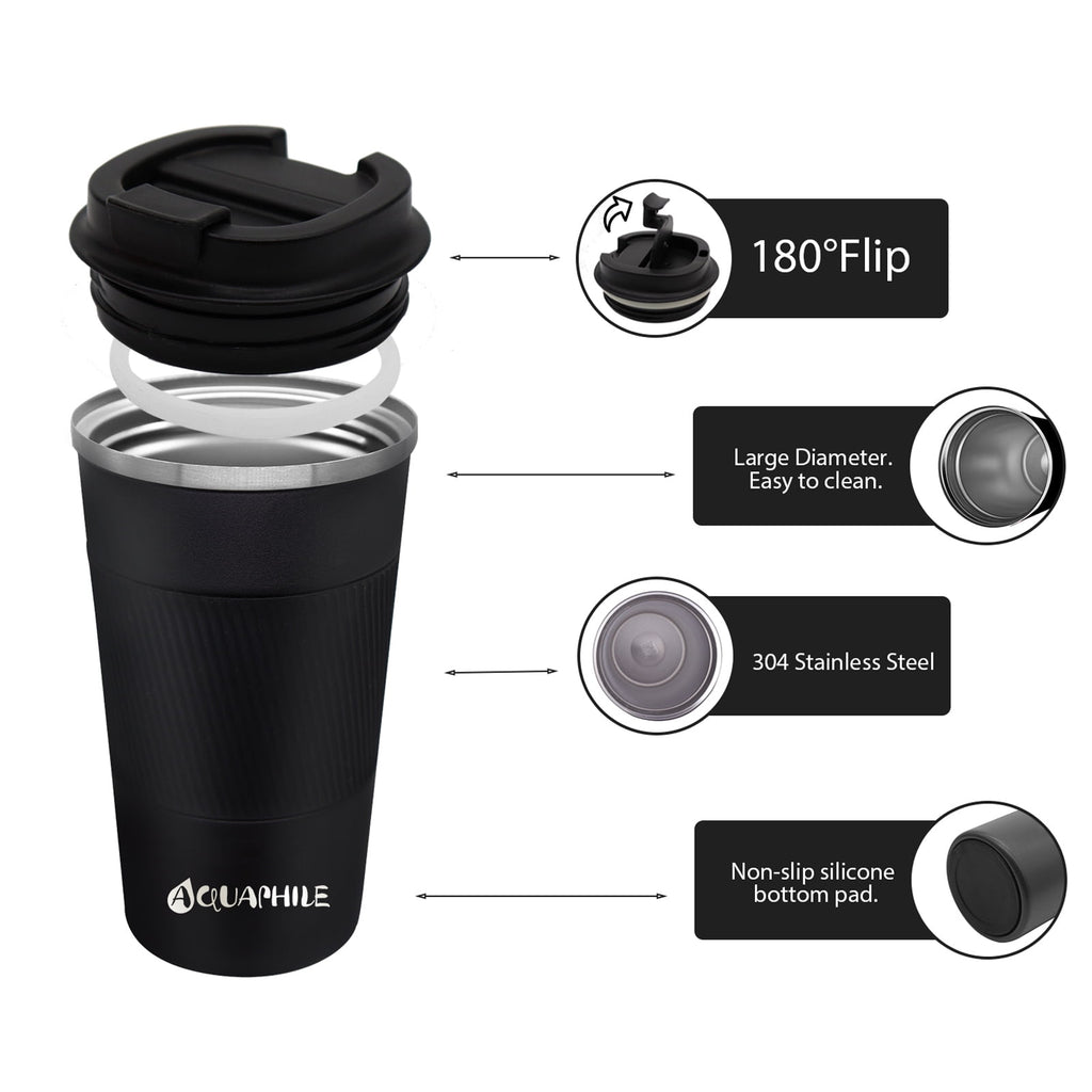 Aquaphile Vacuum Insulated Coffee Travel Mug - Double Walled Reusable Tumbler Cups Light Blue 17 Fluid Ounces