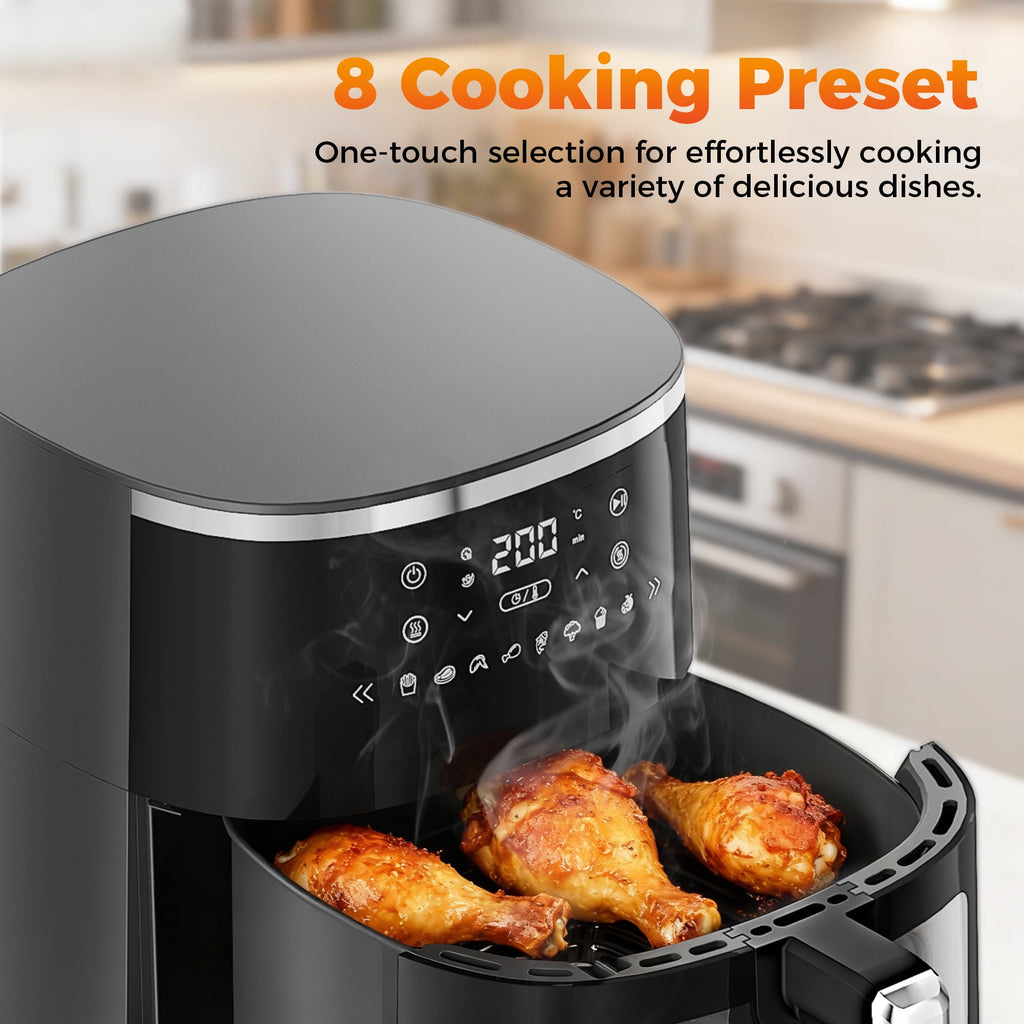 4QT Air Fryer with 8 Cooking Presets, Air Fry, Roast, Bake, Reheat, Dehydrate, Flip Reminder, 1200W, 140-400°F, Compact Design