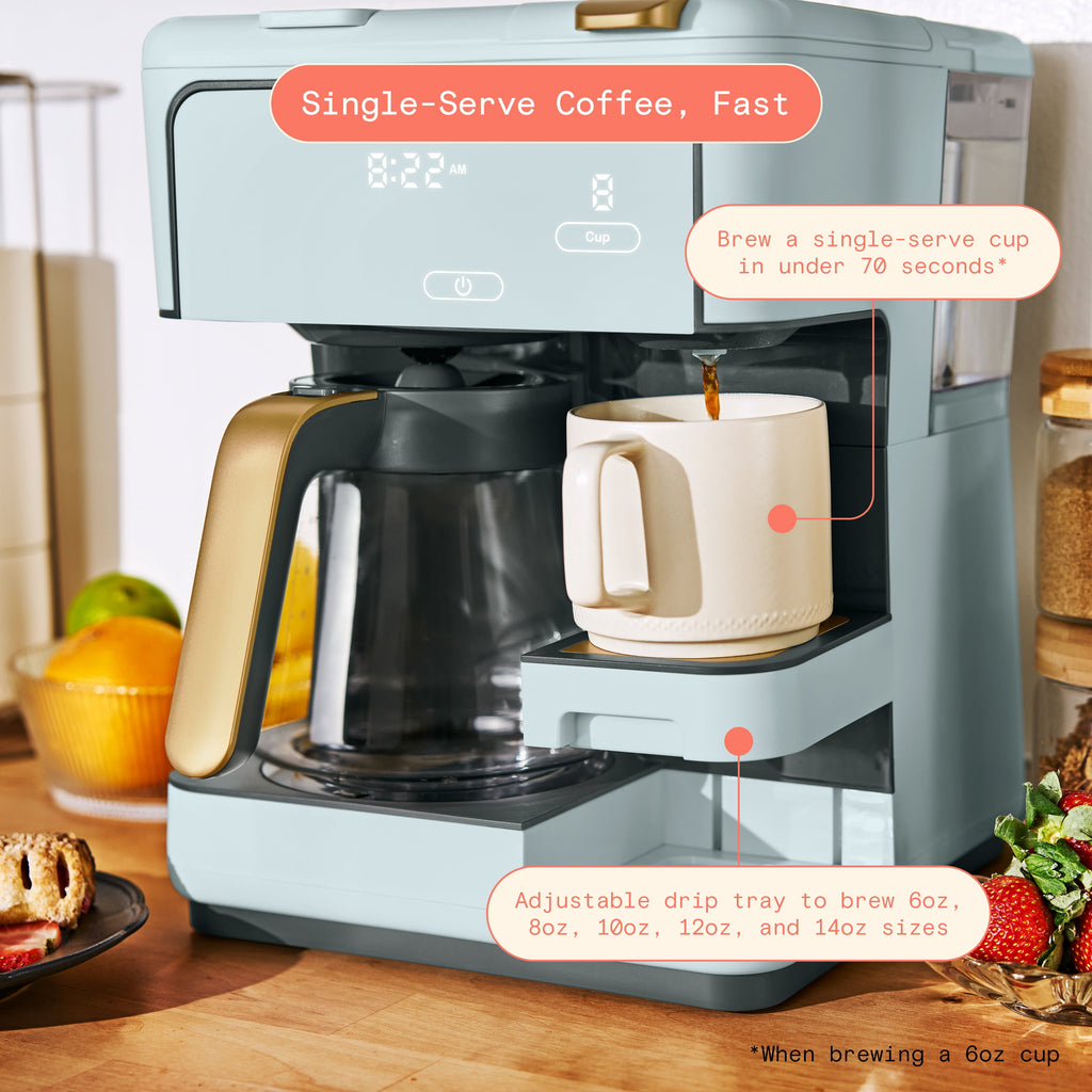 Beautiful by Drew Barrymore Multi-Brew 12-Cup Programmable Drip & Single-Serve Coffee Maker, White Icing