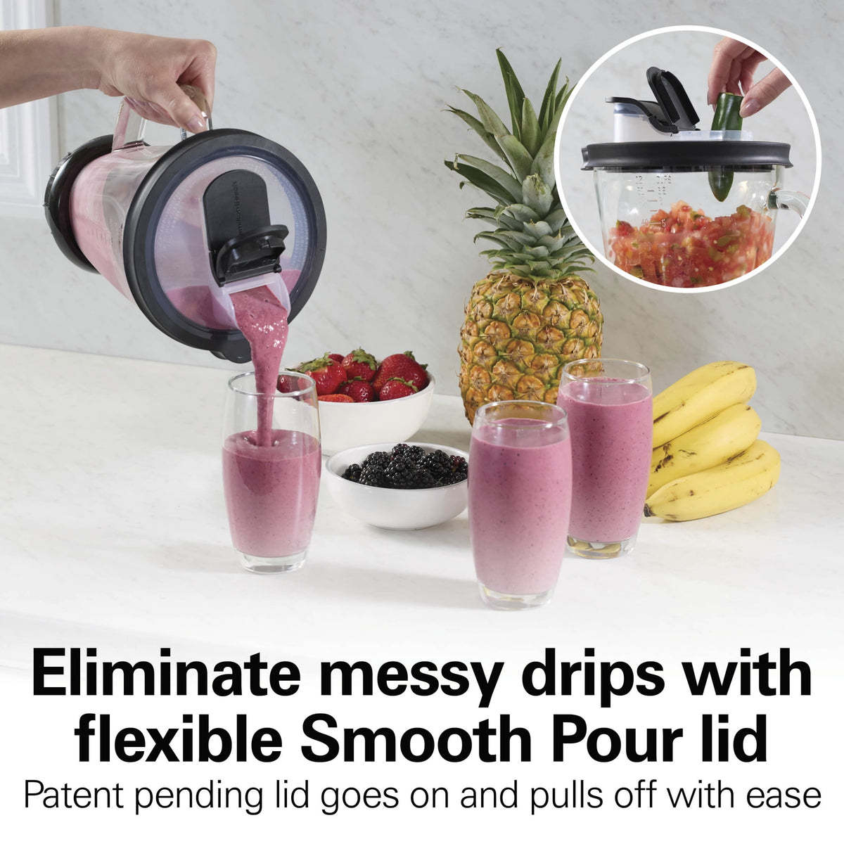 Hamilton Beach PowerBlend Duo Smoothie Blender, 52 oz Glass Jar & 20 oz. Personal Jar, 825W, Stainless Steel Blades, Black