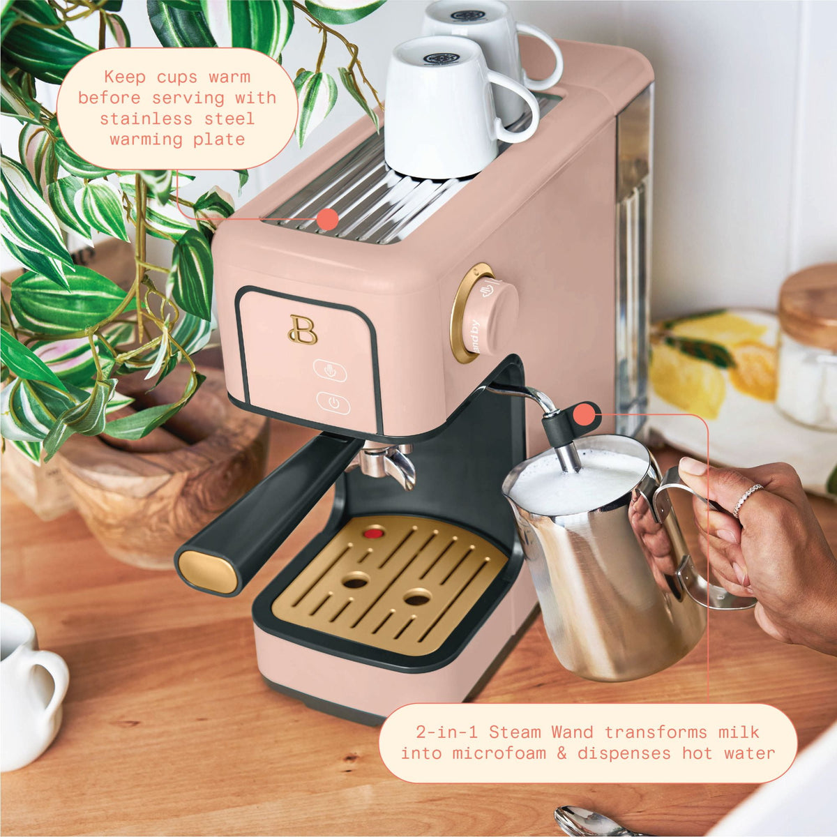Beautiful by Drew Barrymore Slim Espresso Machine, 20-Bar Pressure, Black Sesame