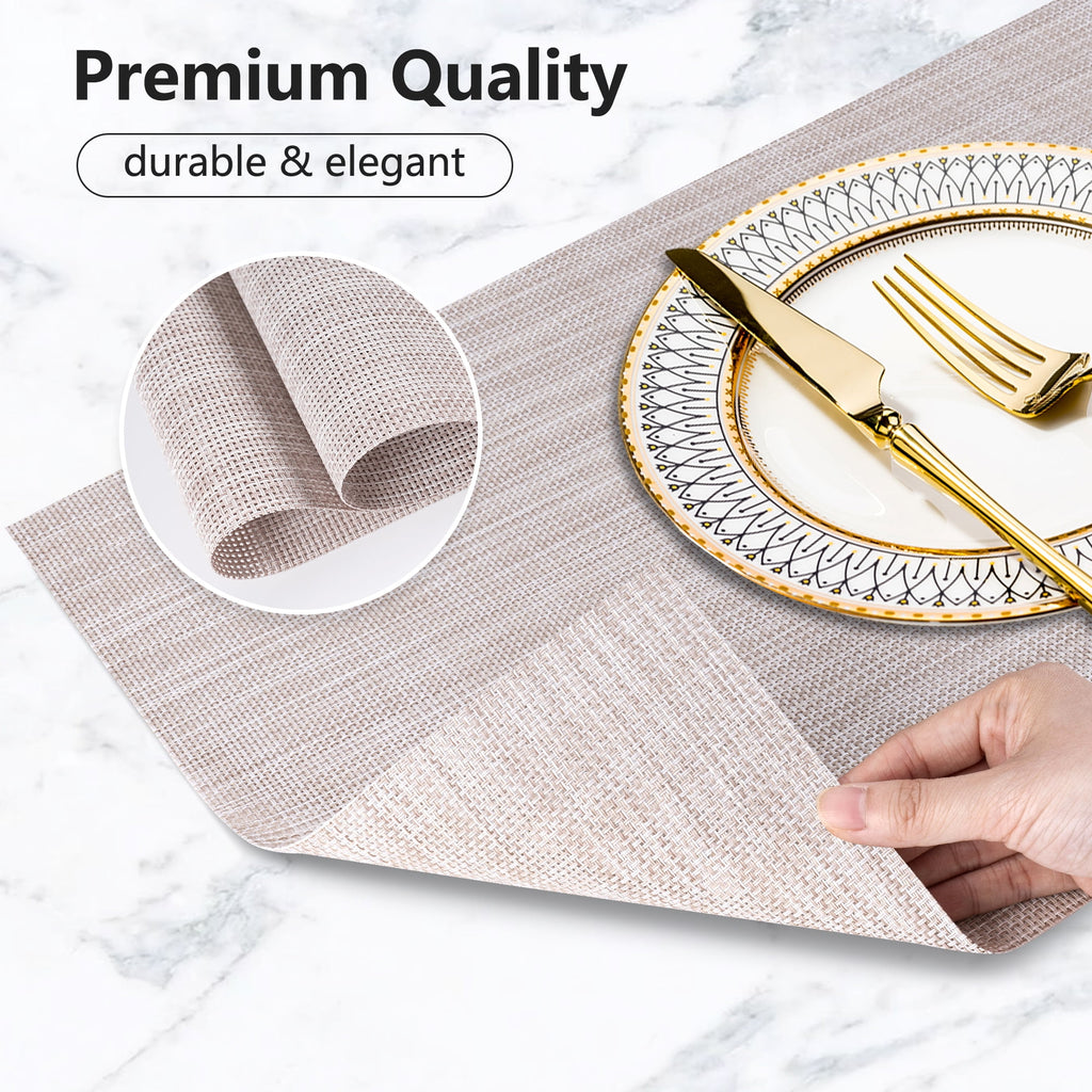VCVCOO Navy Blue Placemats Set of 4 - Easy Clean Washable PVC Vinyl Placemats - Wipeable Heat Resistant Woven Table Mats for Dining Table - 12x18 inch