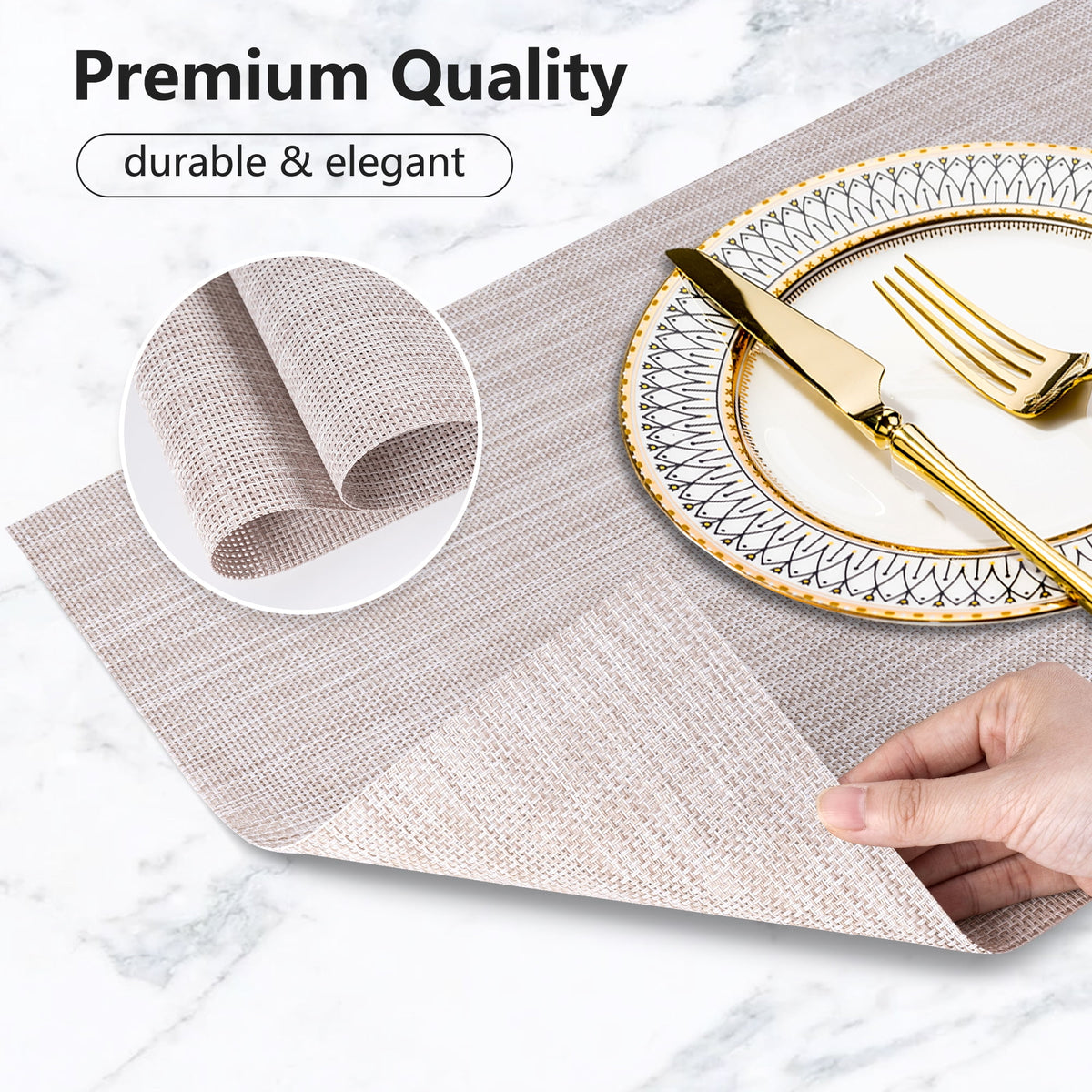 VCVCOO Navy Blue Placemats Set of 4 - Easy Clean Washable PVC Vinyl Placemats - Wipeable Heat Resistant Woven Table Mats for Dining Table - 12x18 inch