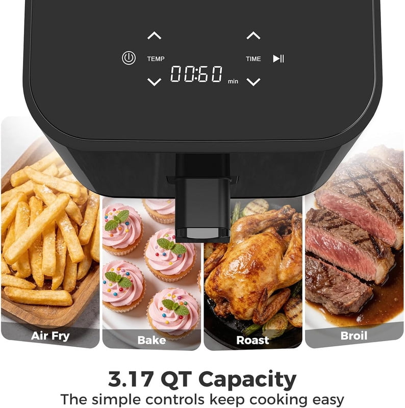 Simenmax Air Fryer, 6-Quart with Viewing Window, 12-in-1 Functions - Air Fry, Roast, Reheat, Dehydrate, Bake, Steam, and More, 400°F Max Temperature, Gray