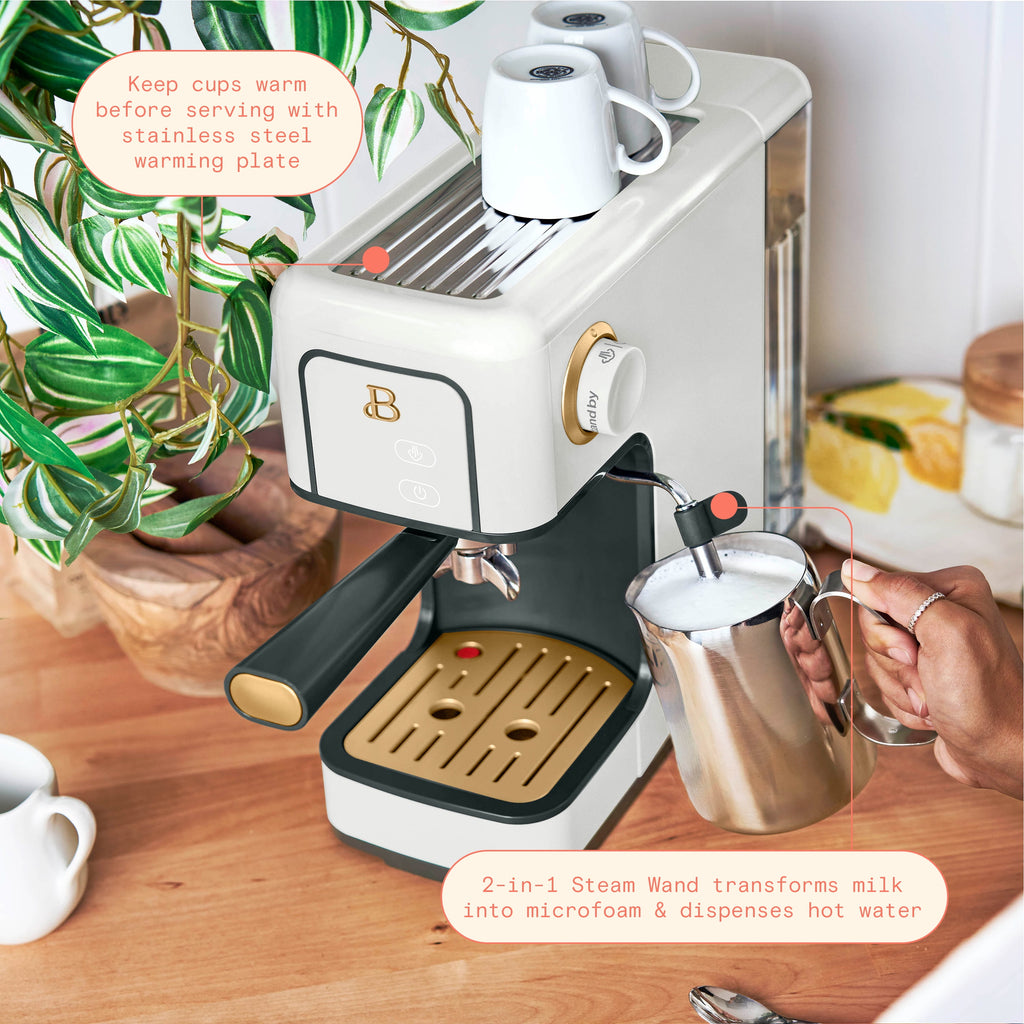 Beautiful by Drew Barrymore Slim Espresso Machine, 20-Bar Pressure, Black Sesame