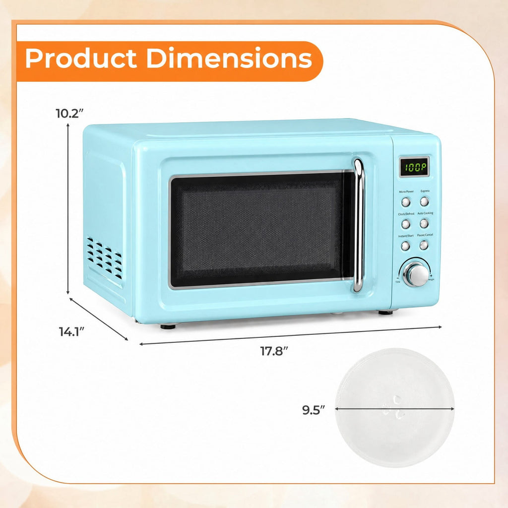 Costway 0.7 Cu.ft Retro Countertop Microwave Oven 700W LED Display Glass Turntable Rose Gold