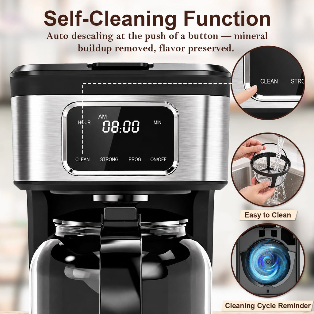 Vaparinckl 12-Cup Programmable Coffee Maker, Touch Screen, Auto Brew Timer & Shut-Off, Keep Warm, Black