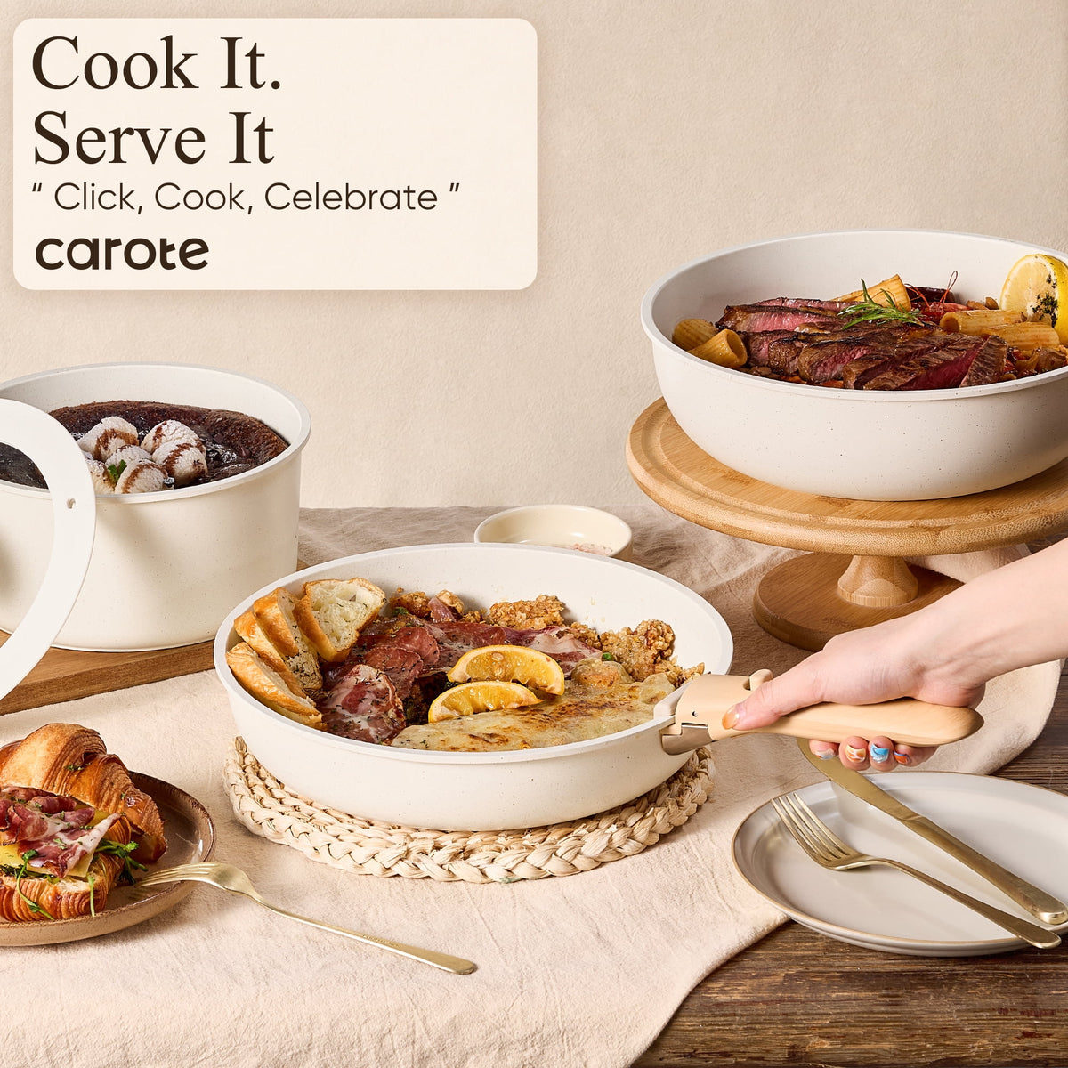 Carote 24-Piece Nonstick Cookware Set, Pots and Pans Set with Detachable Handle, Induction Compatible, Oven & Dishwasher Safe, Black