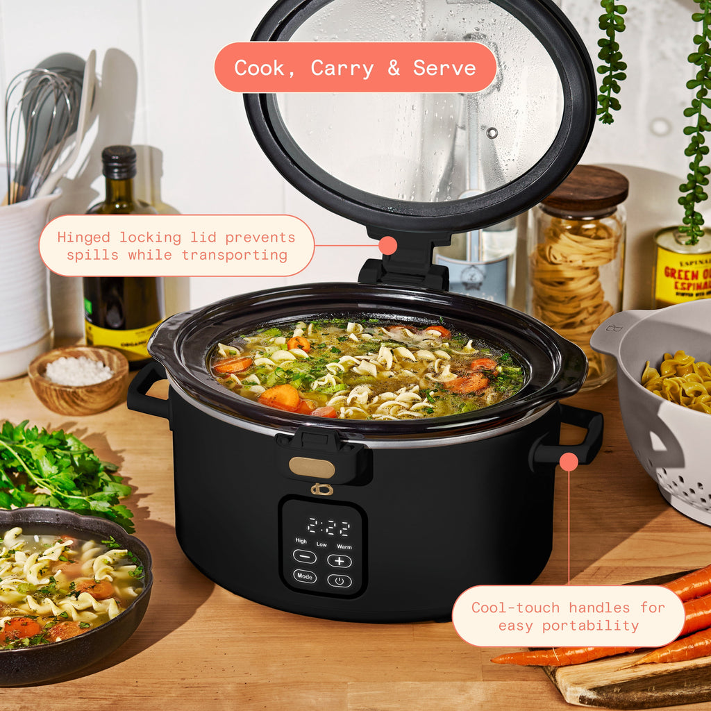 Beautiful 4 Qt Digital Slow Cooker with Hinged Locking Lid, Thyme Green by Drew Barrymore