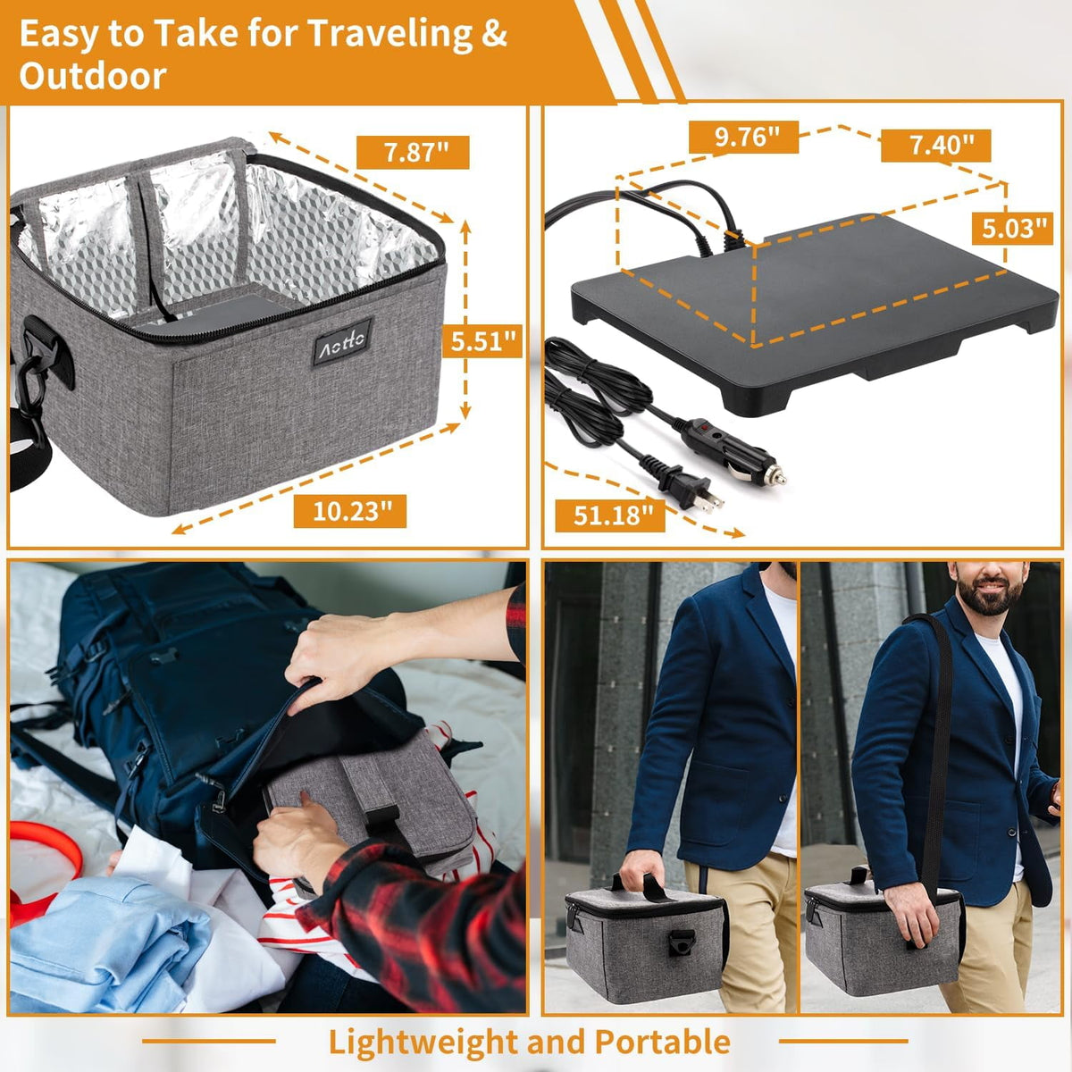 Aotto Portable Oven, 12V, 24V, 110V Portable Food Warmer, Mini Personal Microwave Heated Lunch Box for Work Reheating and Cooking Meals in Truck, Vehicle, Travel, Camping, Picnic, Black