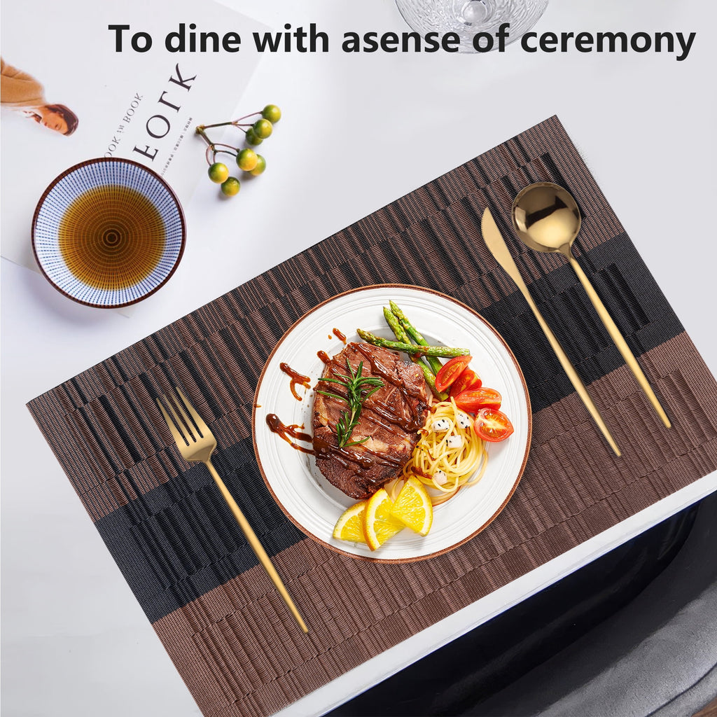 VCVCOO Navy Blue Placemats Set of 4 - Easy Clean Washable PVC Vinyl Placemats - Wipeable Heat Resistant Woven Table Mats for Dining Table - 12x18 inch