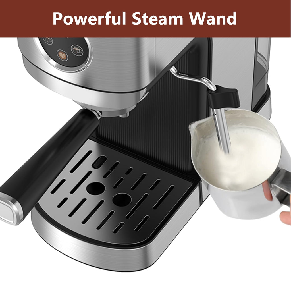 WHALL 20 Bar Touchscreen Espresso Machine & Coffee Maker – With Milk Frother Steam Wand, Stainless Steel Build & Removable Water Tank (New)