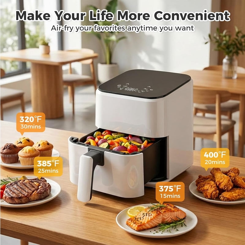 Simenmax Air Fryer, 6-Quart with Viewing Window, 12-in-1 Functions - Air Fry, Roast, Reheat, Dehydrate, Bake, Steam, and More, 400°F Max Temperature, Gray