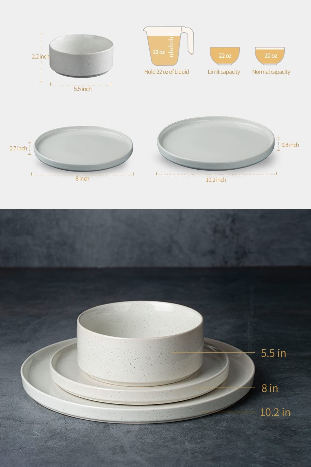 Famiware 12-Piece Stoneware Dinnerware Set with Plates & Bowls for 4, White