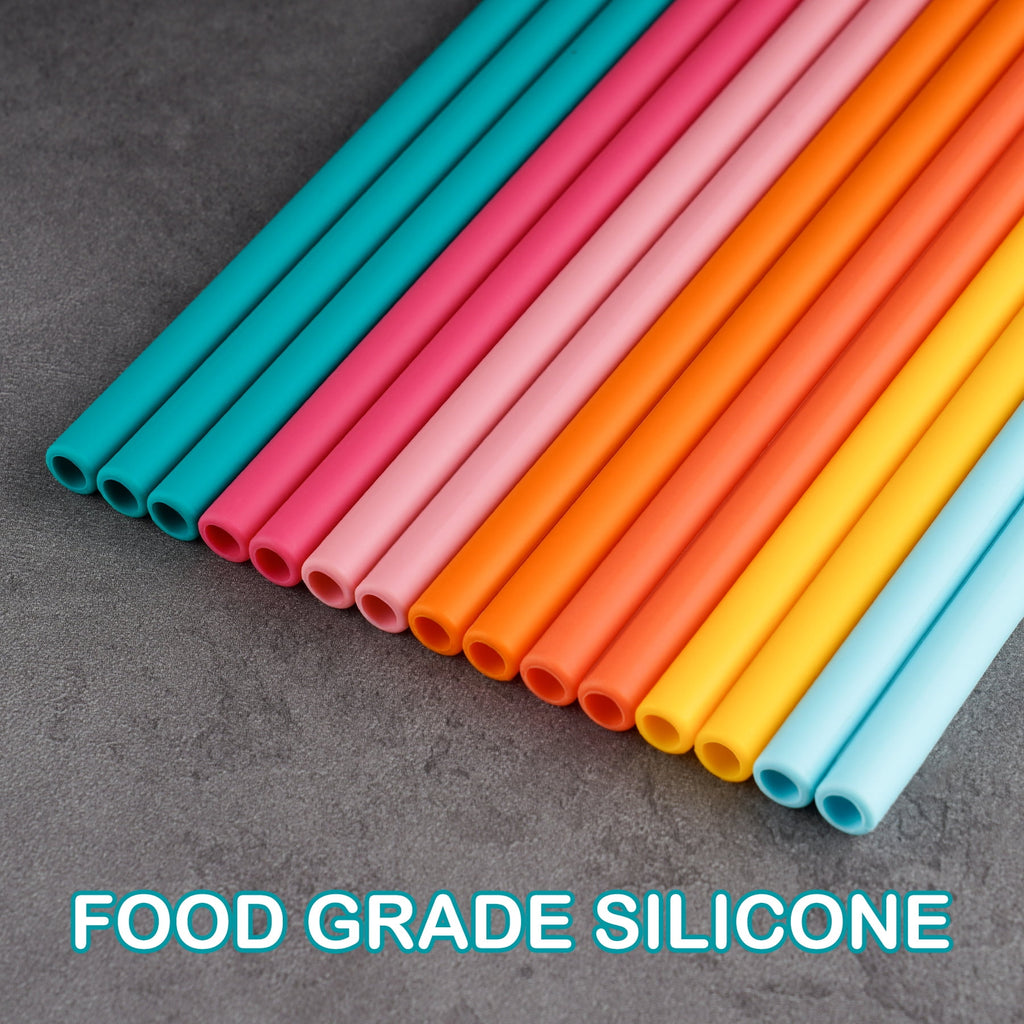 Tomorotec 12" Reusable Silicone Drinking Straws 15PCS with 2 Brushes, Compatible with Stanley Tumblers 40oz 30oz 20oz, Customizable for Various Drinkware, BPA-Free & Safe for Teeth (Morandi Colors)