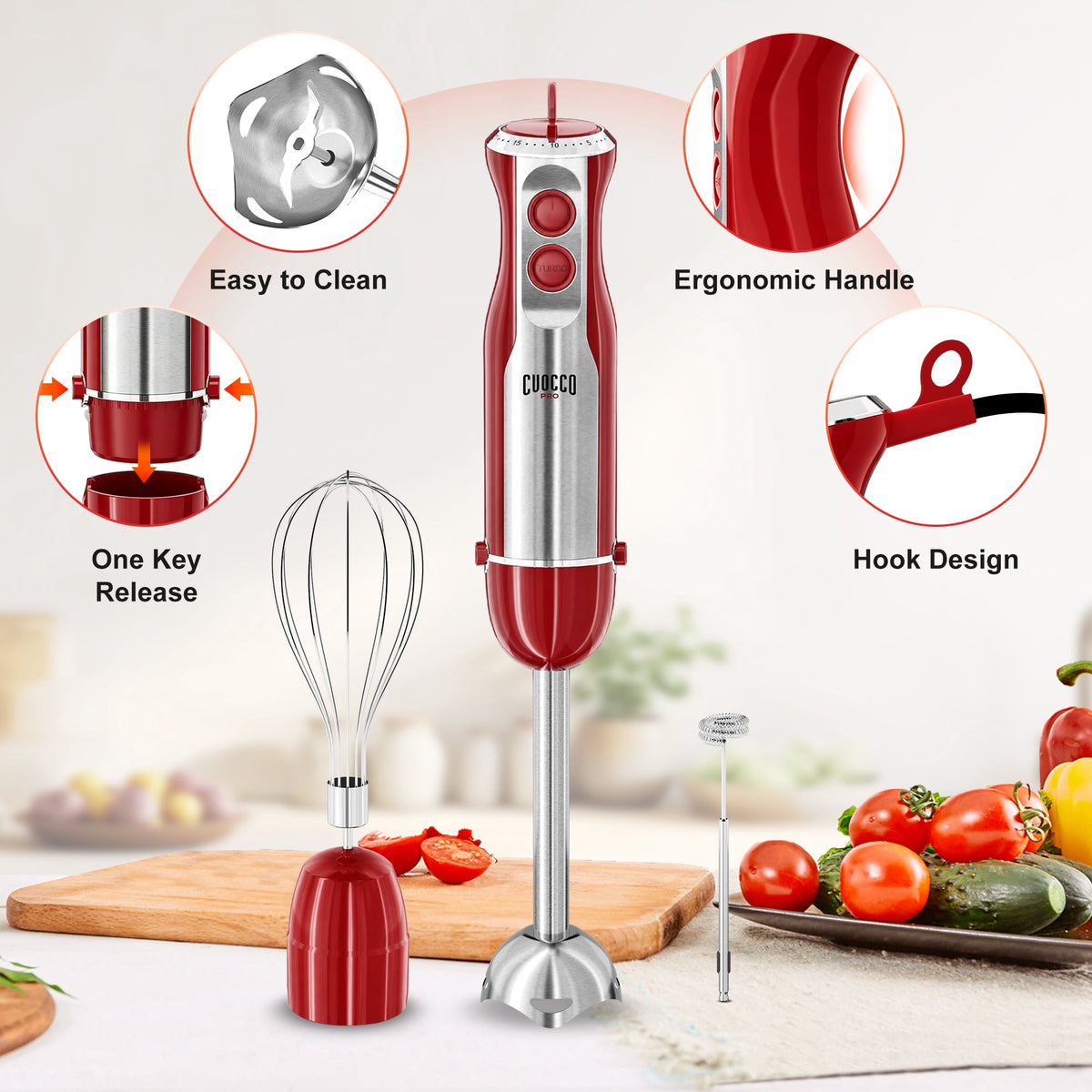 Immersion Blender, 1100W Immersion Blender Handheld with 21 Speeds & Turbo Boost – 3-in-1 Hand Blender for Purees, Baby Food, Milkshakes, Soups & Smoothies