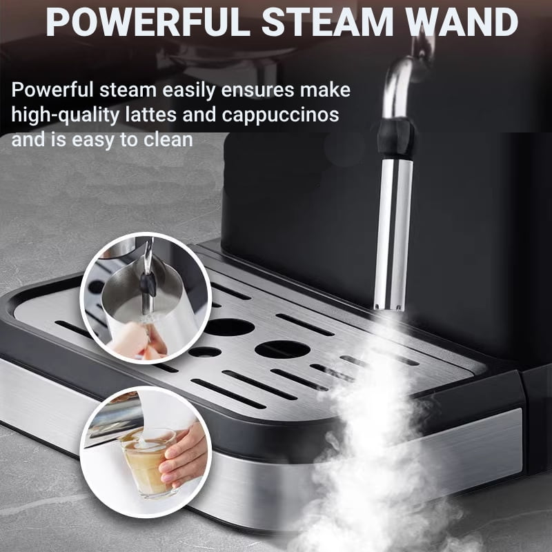 Fyydes Espresso Machine 20 Bar, 1.5L Water Tank with Milk Frother Steam, Stainless Steel Coffee Maker for Espresso, Latte, Mocha, Americano, 1050W, Silver