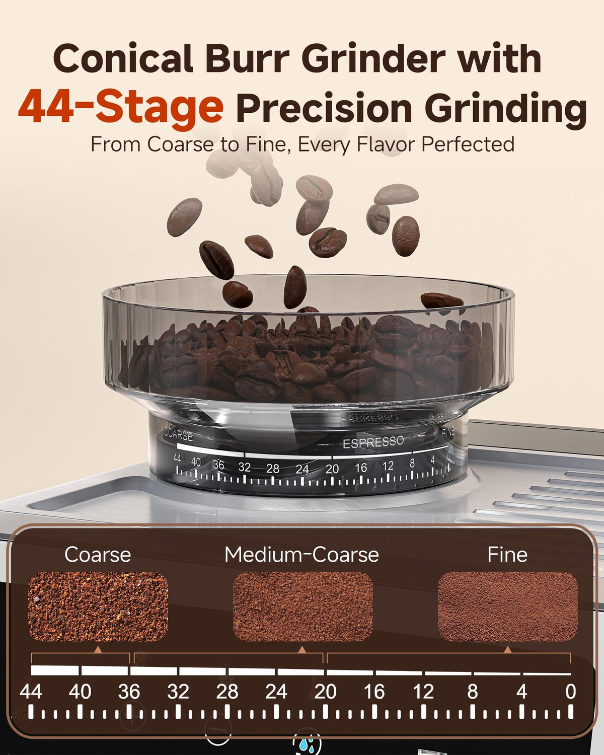 20 Bar Espresso Machine with Built-in Grinder, Semi-Automatic 1350W Coffee Maker with Touch Screen, Stainless Steel Body, Milk Frother Wand, 35 Grind Settings, Adjustable Temperature & Cold Brew Mode
