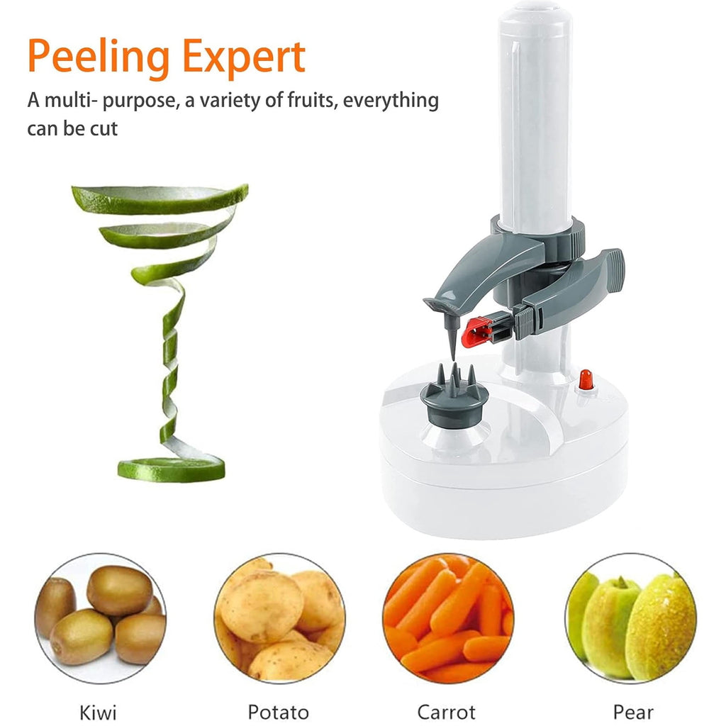 Electric Potato Peeler, Automatic Rotating Apple Peeler Potato Peeling Machine with 10 Replacement Blades, Multifunction Fruit & Vegetable Cutter, Electric Apple Pear Skin Peeling Machine, White