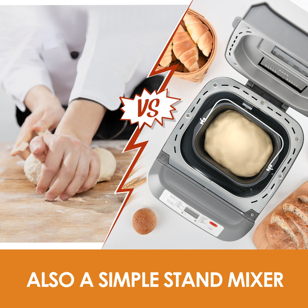 Kitchen in the Box 2lb Bread Maker with Auto Fruit Nut Dispenser, 12-in-1 Gluten-Free Bread Machine, 13H Delay Timer, Nonstick Pan, Keep Warm, White
