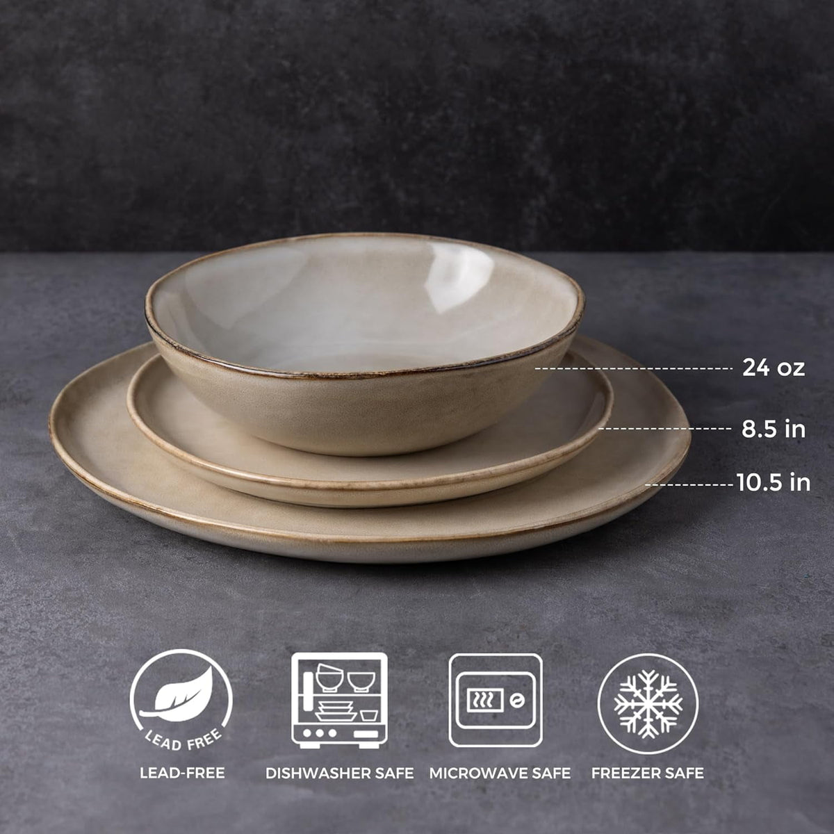 AmorArc Ceramic Dinnerware Sets,Handmade Reactive Glaze Stoneware Plates and Bowls Sets,Highly Chip and Crack Resistant | Dishwasher & Microwave Safe Dishes Set,Service for 4 Set(12pc),Reactive Glaze